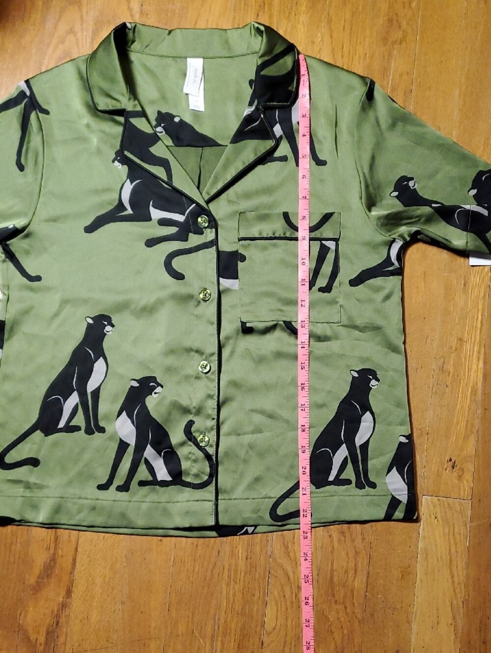 Auden Olive Green Short-Sleeve Pajama Top with Black Panthers - Picture 8 of 10